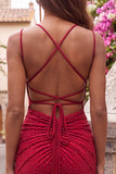 Royal Blue Bodycon Beaded Short Homecoming Dress with Lace Up Back