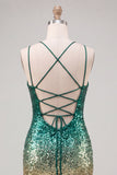 Sparkly Green and Gold Sequins Bodycon Short Homecoming Dress with Lace Up Back