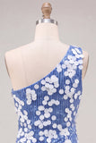 Bodycon One Shoulder Blue Sequins Short Homecoming Dress