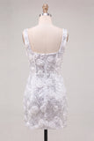 Ivory Square Neck Bodycon Sequins Homecoming Dress with 3D Flowers