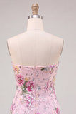 Pink Bodycon Strapless Floral Sequins Homecoming Dress