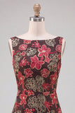 Red Flower Tiered Bateau Neck Tight Short Homecoming Dress with Ruffles