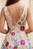 Fuchsia Flower V-Neck Sequins A-Line Short Homecoming Dress