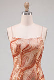 Orange Bodycon Spaghetti Straps Sequins Short Homecoming Dress with Lace Up Back