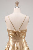 Gold A-Line Metallic Tiered Spaghetti Straps Short Homecoming Dress