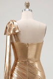 Red One Shoulder Metallic Ruched Asymmetrical Short Homecoming Dress with Bow