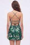 Blue Bodycon Spaghetti Straps Sequins Beaded Homecoming Dress with Lace Up Back