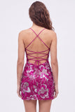Blue Bodycon Spaghetti Straps Sequins Beaded Homecoming Dress with Lace Up Back