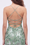 Blue Bodycon Spaghetti Straps Sequins Beaded Homecoming Dress with Lace Up Back