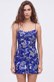 Blue Bodycon Spaghetti Straps Sequins Beaded Homecoming Dress with Lace Up Back