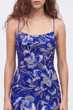 Blue Bodycon Spaghetti Straps Sequins Beaded Homecoming Dress with Lace Up Back
