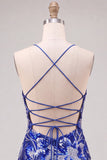 Blue Bodycon Spaghetti Straps Sequins Beaded Homecoming Dress with Lace Up Back