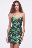Strapless Green Bodycon Sequins Short Homecoming Dress with Lace Up Back