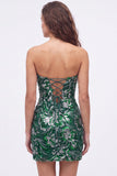 Strapless Green Bodycon Sequins Short Homecoming Dress with Lace Up Back
