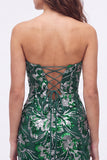 Strapless Green Bodycon Sequins Short Homecoming Dress with Lace Up Back