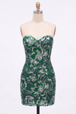 Strapless Green Bodycon Sequins Short Homecoming Dress with Lace Up Back