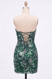 Strapless Green Bodycon Sequins Short Homecoming Dress with Lace Up Back