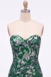 Strapless Green Bodycon Sequins Short Homecoming Dress with Lace Up Back