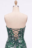 Strapless Green Bodycon Sequins Short Homecoming Dress with Lace Up Back