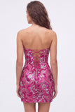 Strapless Green Bodycon Sequins Short Homecoming Dress with Lace Up Back