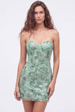 Strapless Green Bodycon Sequins Short Homecoming Dress with Lace Up Back