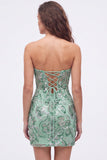 Strapless Green Bodycon Sequins Short Homecoming Dress with Lace Up Back