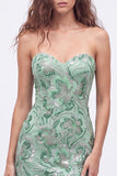 Strapless Green Bodycon Sequins Short Homecoming Dress with Lace Up Back