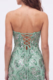 Strapless Green Bodycon Sequins Short Homecoming Dress with Lace Up Back