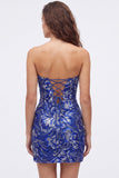 Strapless Green Bodycon Sequins Short Homecoming Dress with Lace Up Back