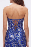 Strapless Green Bodycon Sequins Short Homecoming Dress with Lace Up Back