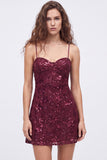 Navy A-Line Sequins Spaghetti Straps Short Homecoming Dress with Lace Up Back