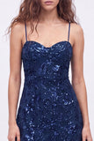 Navy A-Line Sequins Spaghetti Straps Short Homecoming Dress with Lace Up Back