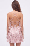 Navy A-Line Sequins Spaghetti Straps Short Homecoming Dress with Lace Up Back