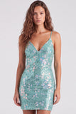 Sparkly Green Bodycon Sequins Spaghetti Straps Lace Up Back Homecoming Dress