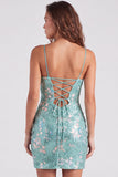 Sparkly Green Bodycon Sequins Spaghetti Straps Lace Up Back Homecoming Dress