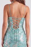 Sparkly Green Bodycon Sequins Spaghetti Straps Lace Up Back Homecoming Dress