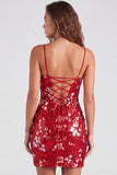 Sparkly Green Bodycon Sequins Spaghetti Straps Lace Up Back Homecoming Dress