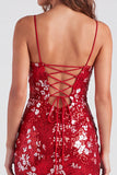 Sparkly Green Bodycon Sequins Spaghetti Straps Lace Up Back Homecoming Dress