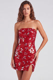 Sparkly Red Strapless Bodycon Sequins Short 80s Homecoming Dress