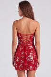 Sparkly Red Strapless Bodycon Sequins Short 80s Homecoming Dress