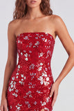 Sparkly Red Strapless Bodycon Sequins Short 80s Homecoming Dress