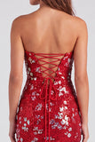 Sparkly Red Strapless Bodycon Sequins Short 80s Homecoming Dress
