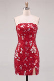 Sparkly Red Strapless Bodycon Sequins Short 80s Homecoming Dress