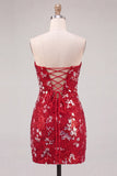 Sparkly Red Strapless Bodycon Sequins Short 80s Homecoming Dress
