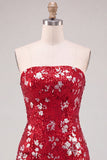 Sparkly Red Strapless Bodycon Sequins Short 80s Homecoming Dress