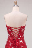 Sparkly Red Strapless Bodycon Sequins Short 80s Homecoming Dress