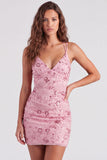 Fuchsia Bodycon Lace Up Back Floral Short Homecoming Dress with Sequins