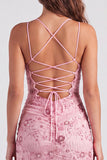 Fuchsia Bodycon Lace Up Back Floral Short Homecoming Dress with Sequins