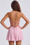 A-Line Red Sequins Lace Up Back Spaghetti Straps Short 80s Homecoming Dress