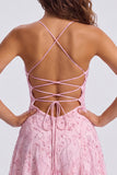 A-Line Red Sequins Lace Up Back Spaghetti Straps Short 80s Homecoming Dress